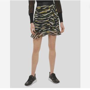 DKNY Women's Black Faux-Leather Elastic Waist Ruffled Overlay Skirt Size 16 NWT